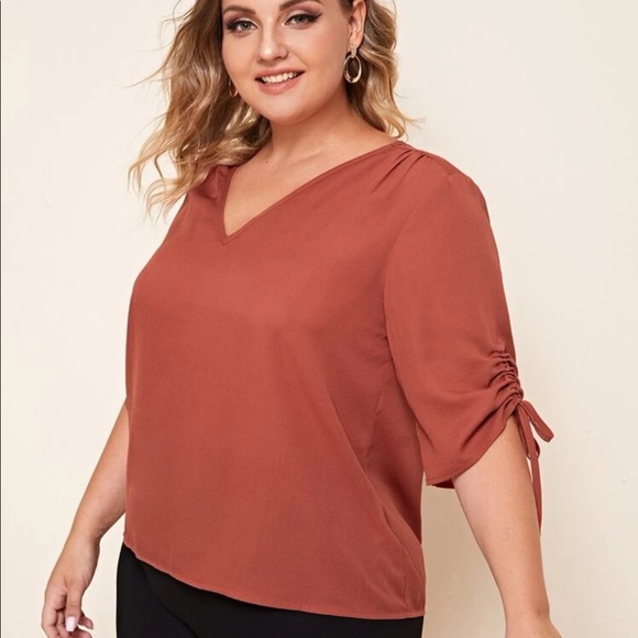 SHEIN Tops - NWT Shein Curve V-neck Drawstring Ruched Sleeve Top